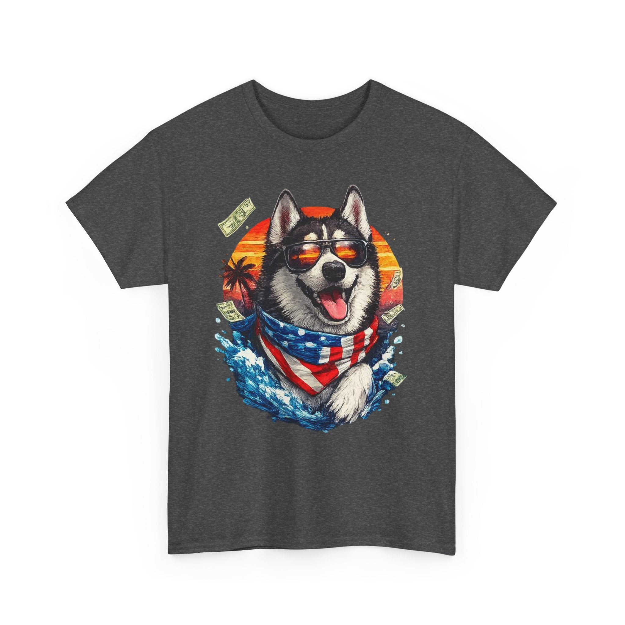 Patriotic Husky Tee — American Flag Bandana Dog T-Shirt