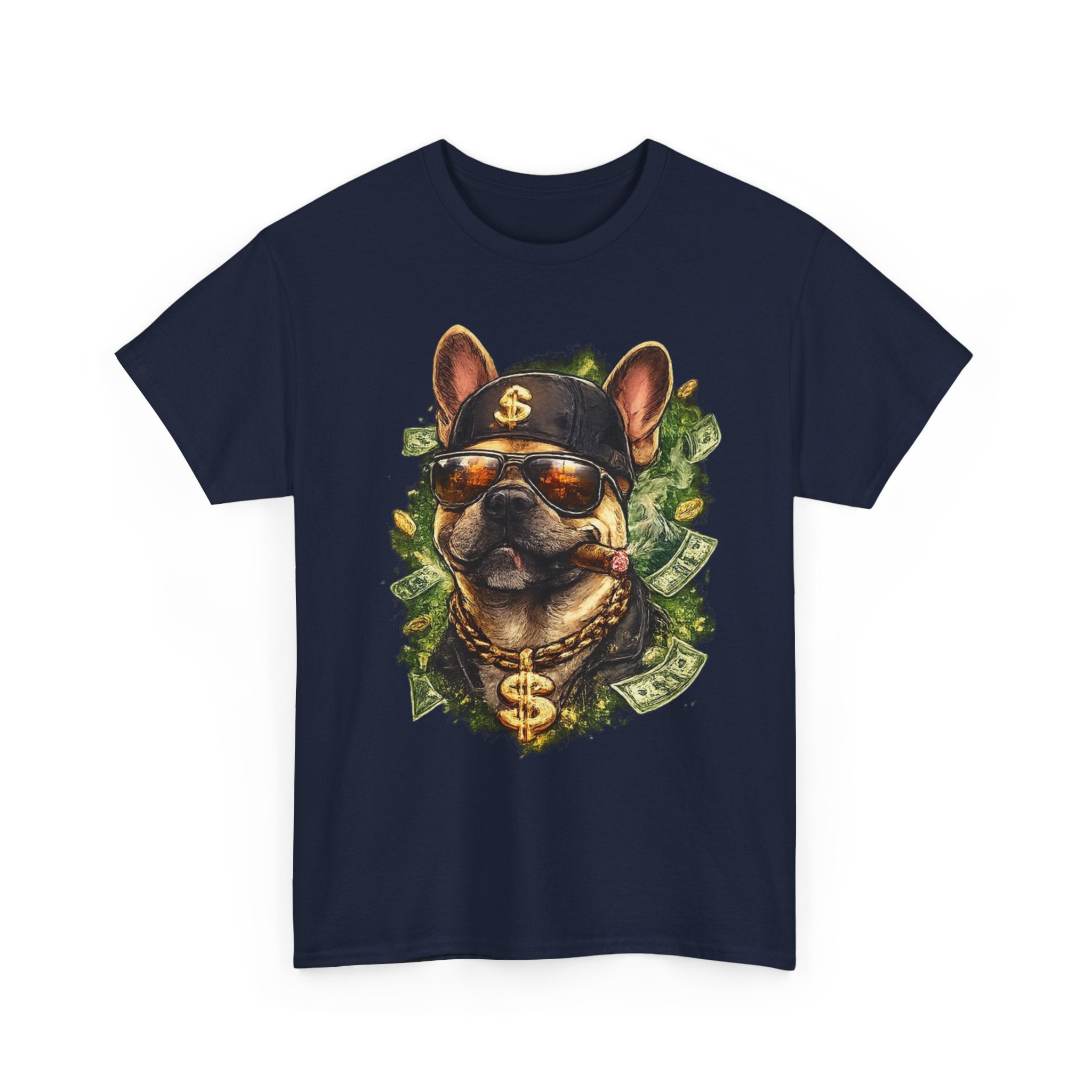 Money Dog Graphic Tee — Cool Rottweiler with Shades, Cap & Dollar Chain