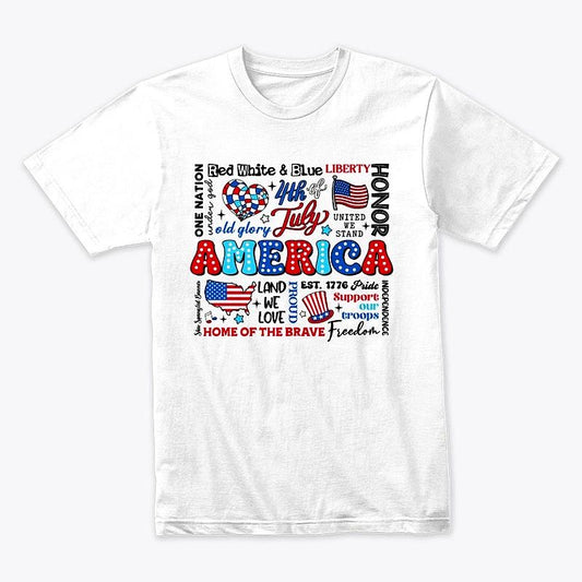 America 4th of July Word Art T-Shirt – Patriotic USA Independence Day Tee