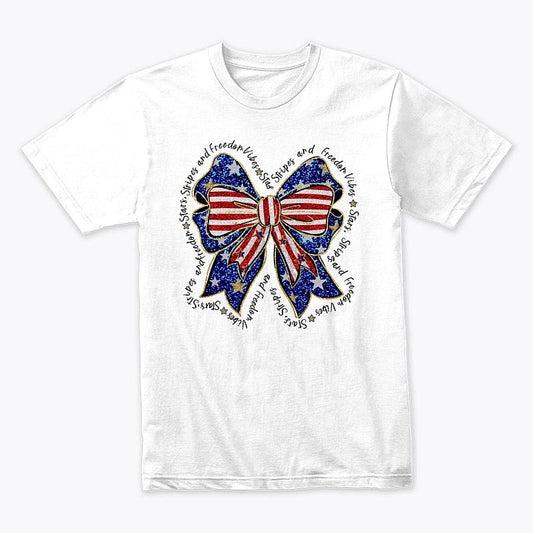 Stars & Stripes Glitter Bow T-Shirt – Patriotic USA Sequin Style Tee