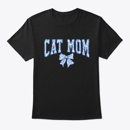 Cat Mom Floral Bow Graphic T-Shirt