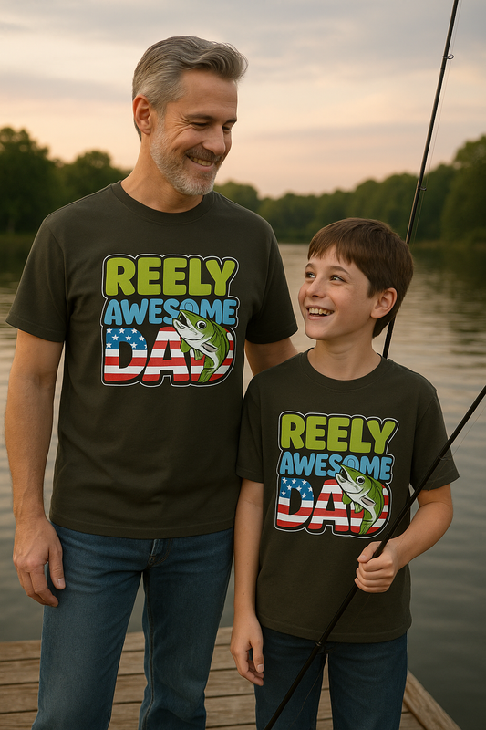 Reely Awesome Dad T-Shirt – Patriotic Fishing Shirt for Father’s Day