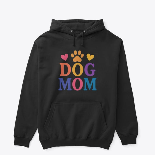 Dog Mom Hoodie – Colorful Paw & Heart Graphic Sweatshirt for Pet Lovers