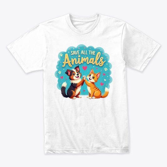 Paws Up for the Animals – High-Five Dog & Cat T-Shirt