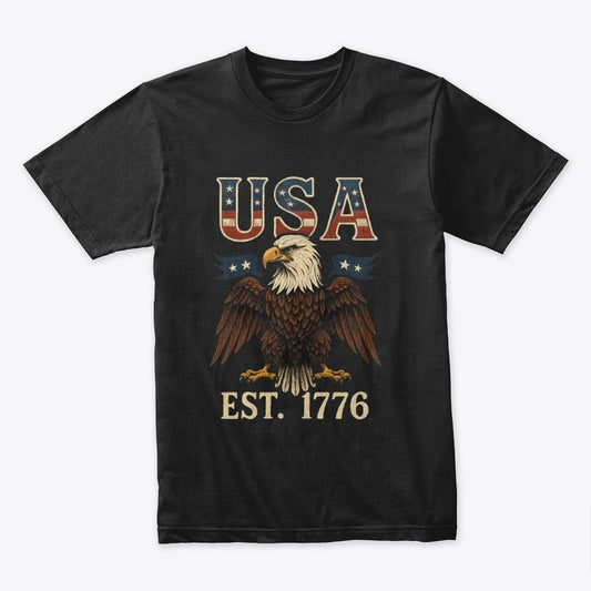 USA EST. 1776 T-Shirt – Patriotic Bald Eagle Vintage Tee for 4th of July