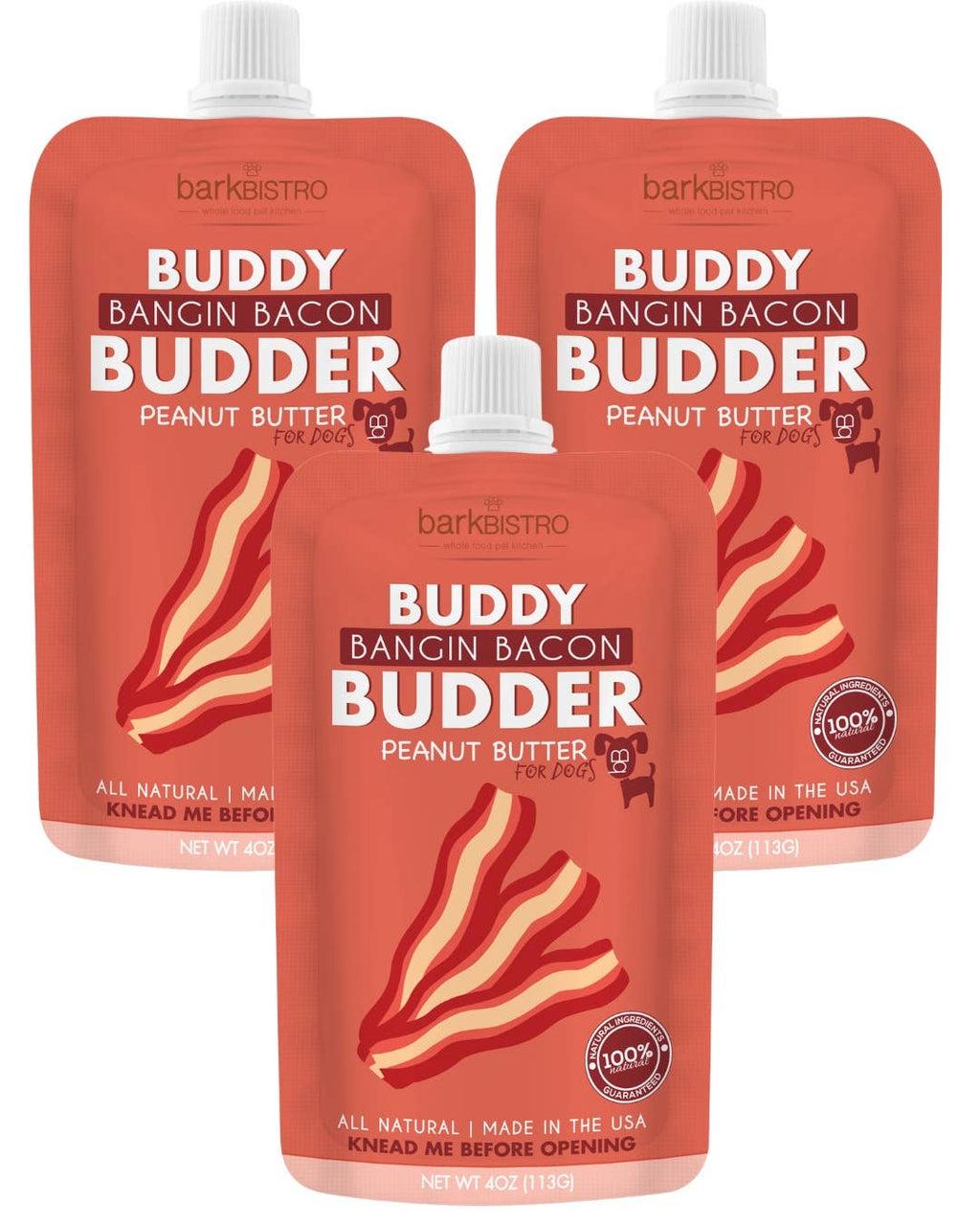 Dog Peanut Butter - 4oz Squeeze Pack Bangin Bacon  Budder